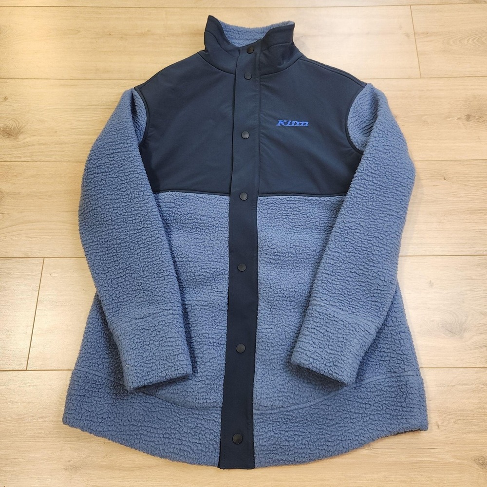 Klim High Pile Mountain Fleece Jacket Womens Medium Blue Snap Outdoor Sherpa